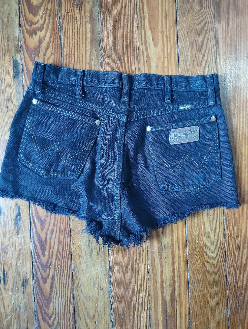 Wrangler Black Denim Distressed Cutoff Jean Shorts 29/30 High Waist Rise